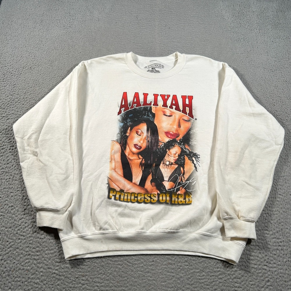 Aaliyah Sweatshirt Women M/L White Crewneck Graphic Princess Of R&B‎ Pullover